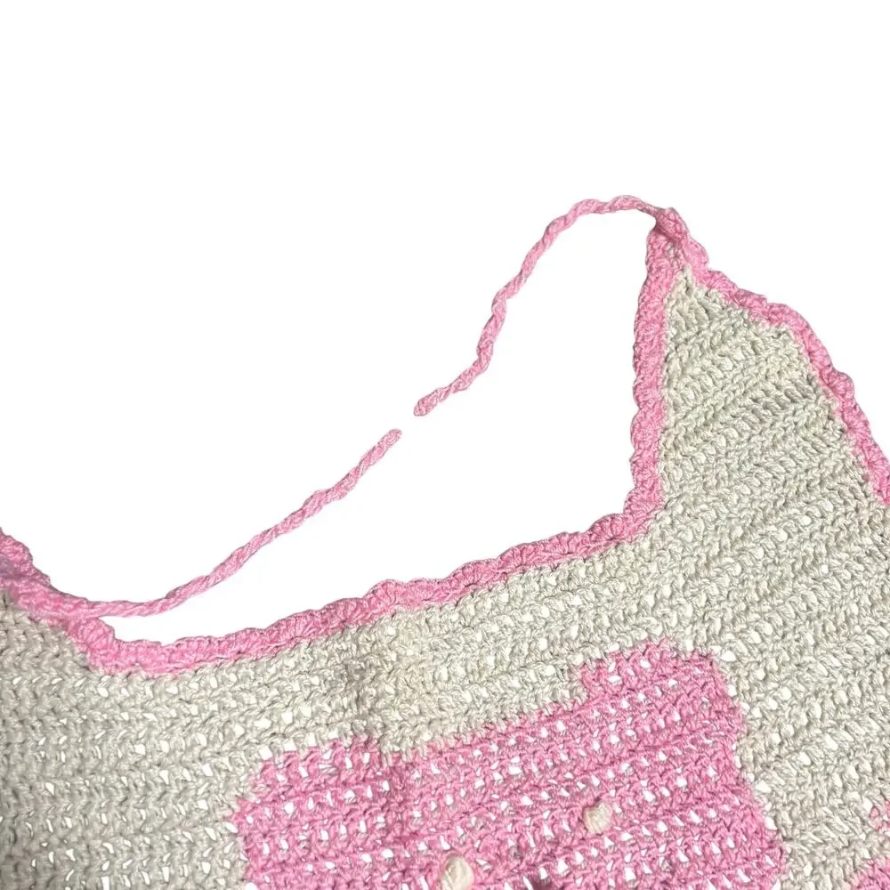 Handmade Crochet Pink Ribbon Awareness Baby Bib Hope Breast Cancer